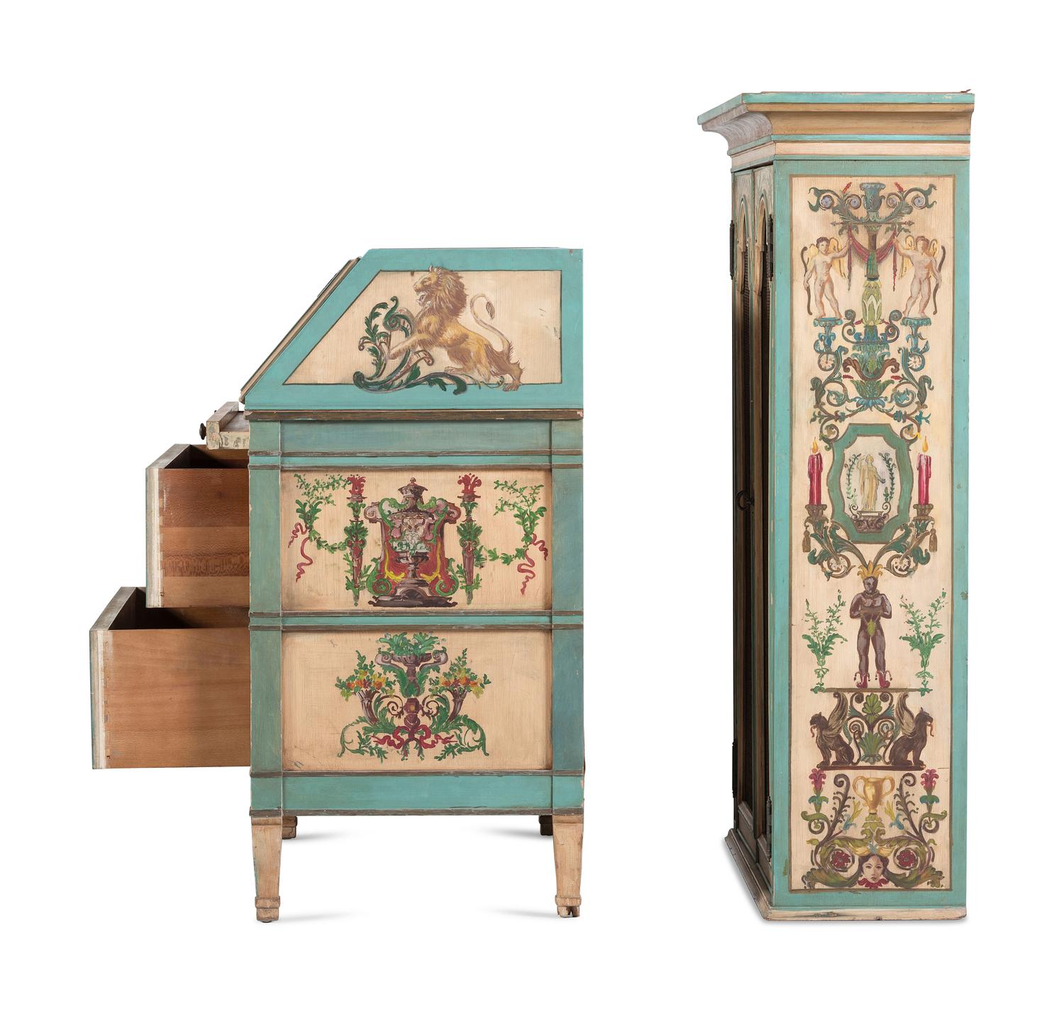 An Italian Painted Bureau Bookcase