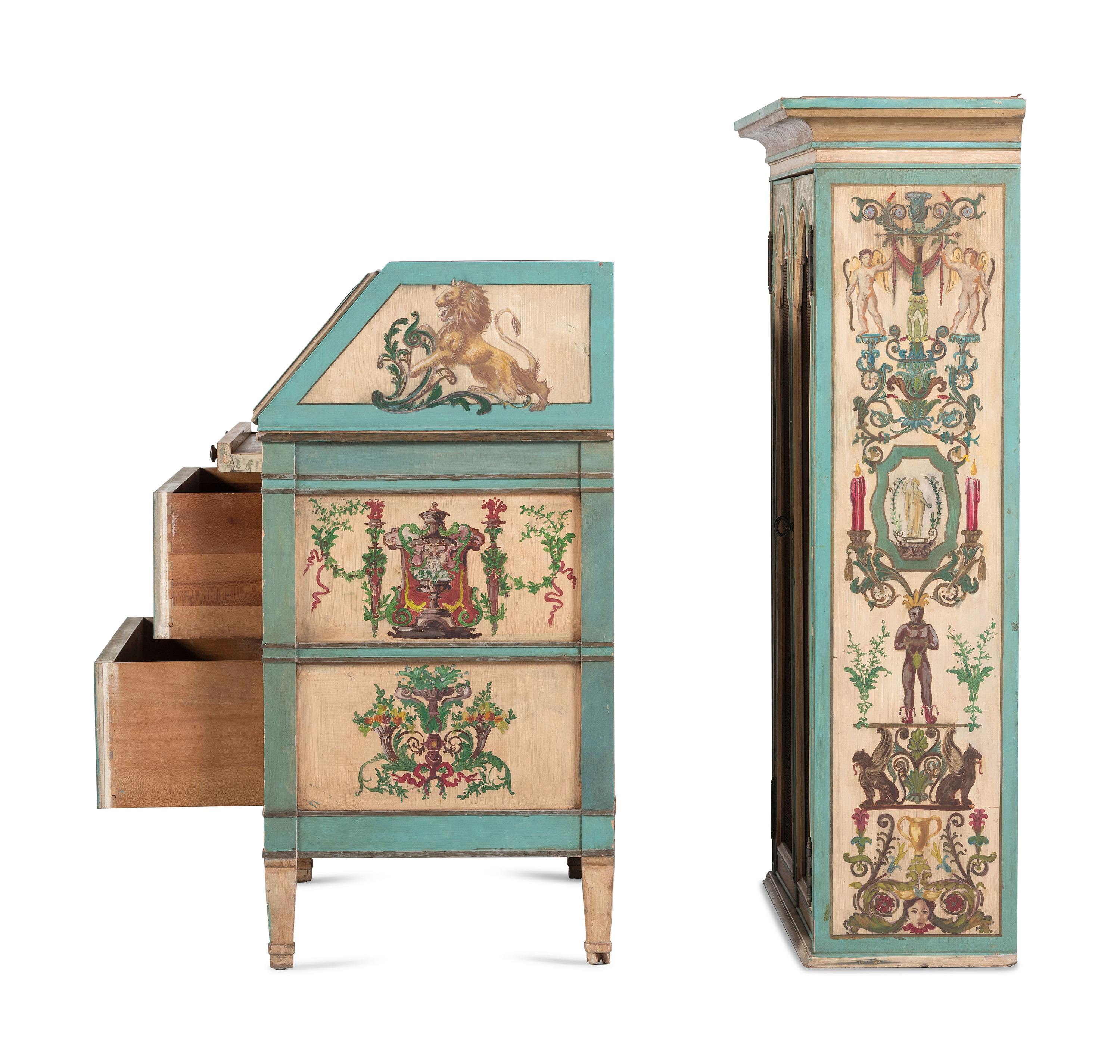 An Italian Painted Bureau Bookcase