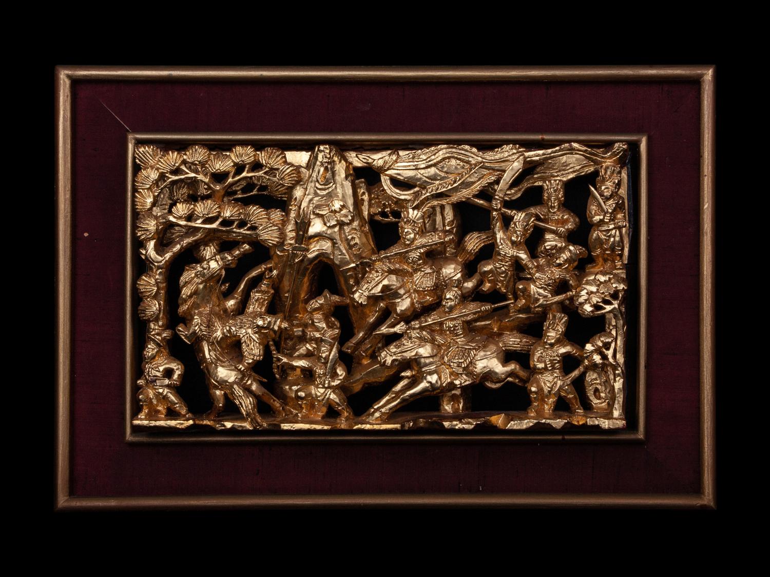 A Pair of Chinese Gilt and Red Lacquered Wood Panels
