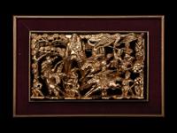 A Pair of Chinese Gilt and Red Lacquered Wood Panels