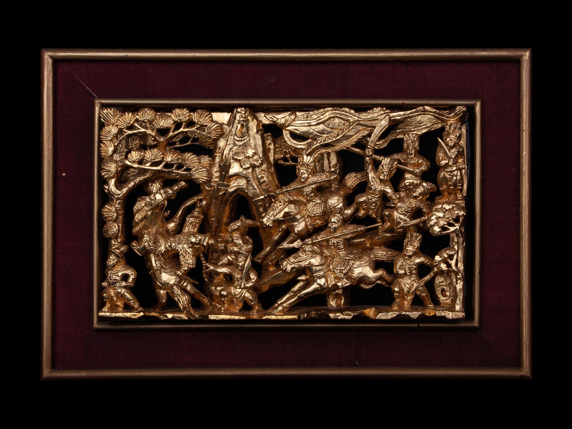 A Pair of Chinese Gilt and Red Lacquered Wood Panels
