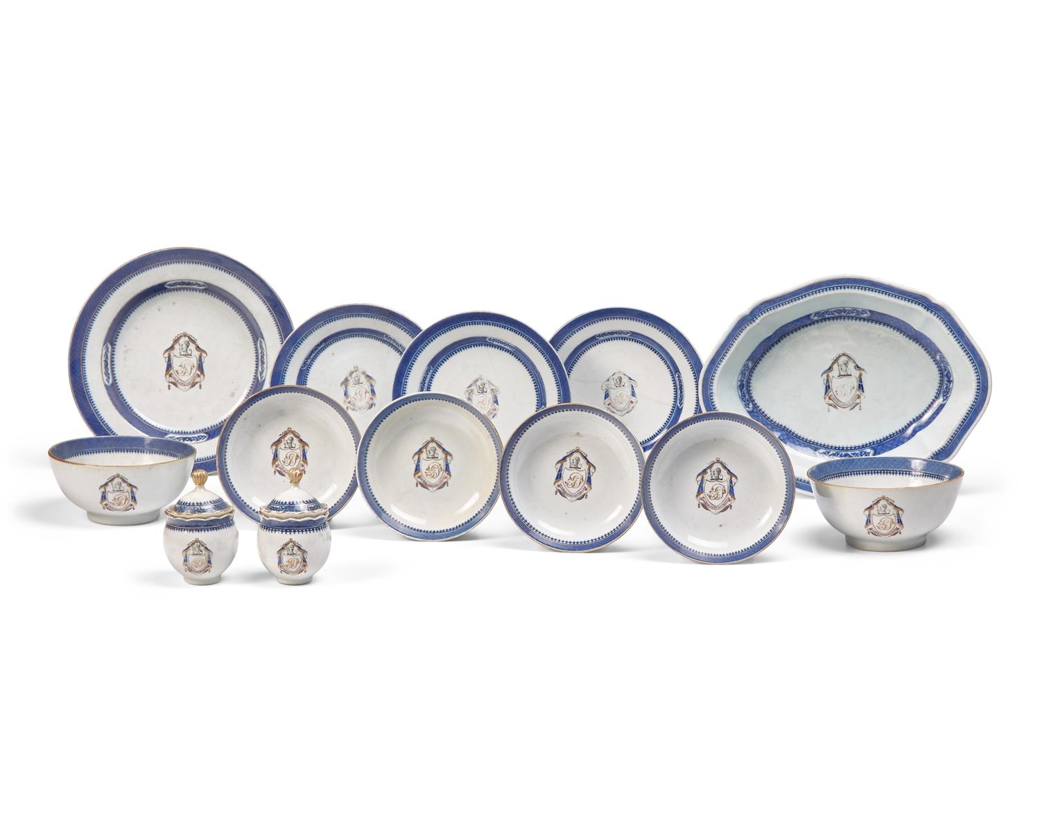 A Chinese Export Porcelain Armorial Partial Thirteen-Piece Service