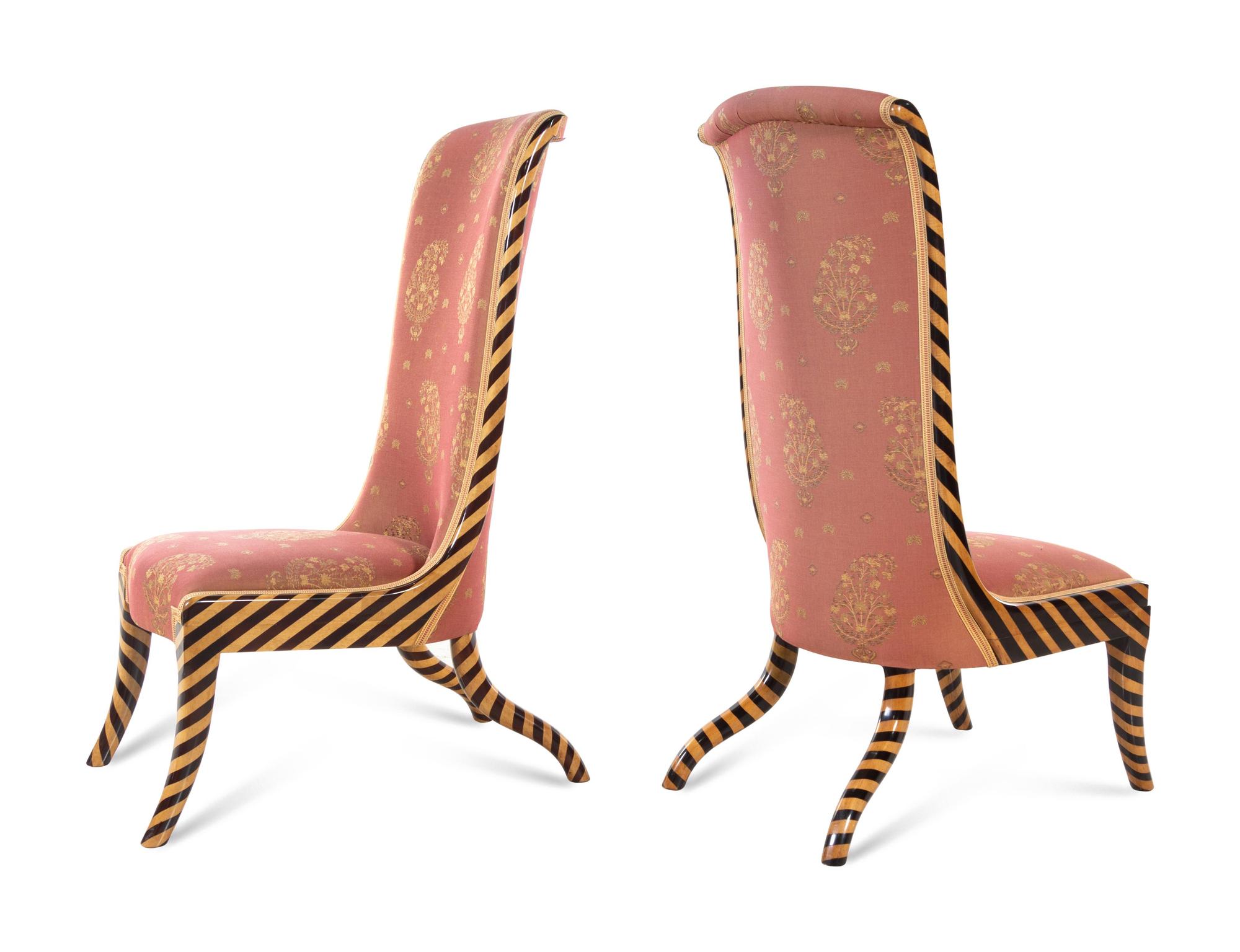 A Pair of Modernist French Parcel Ebonized High-Back Slipper Chairs