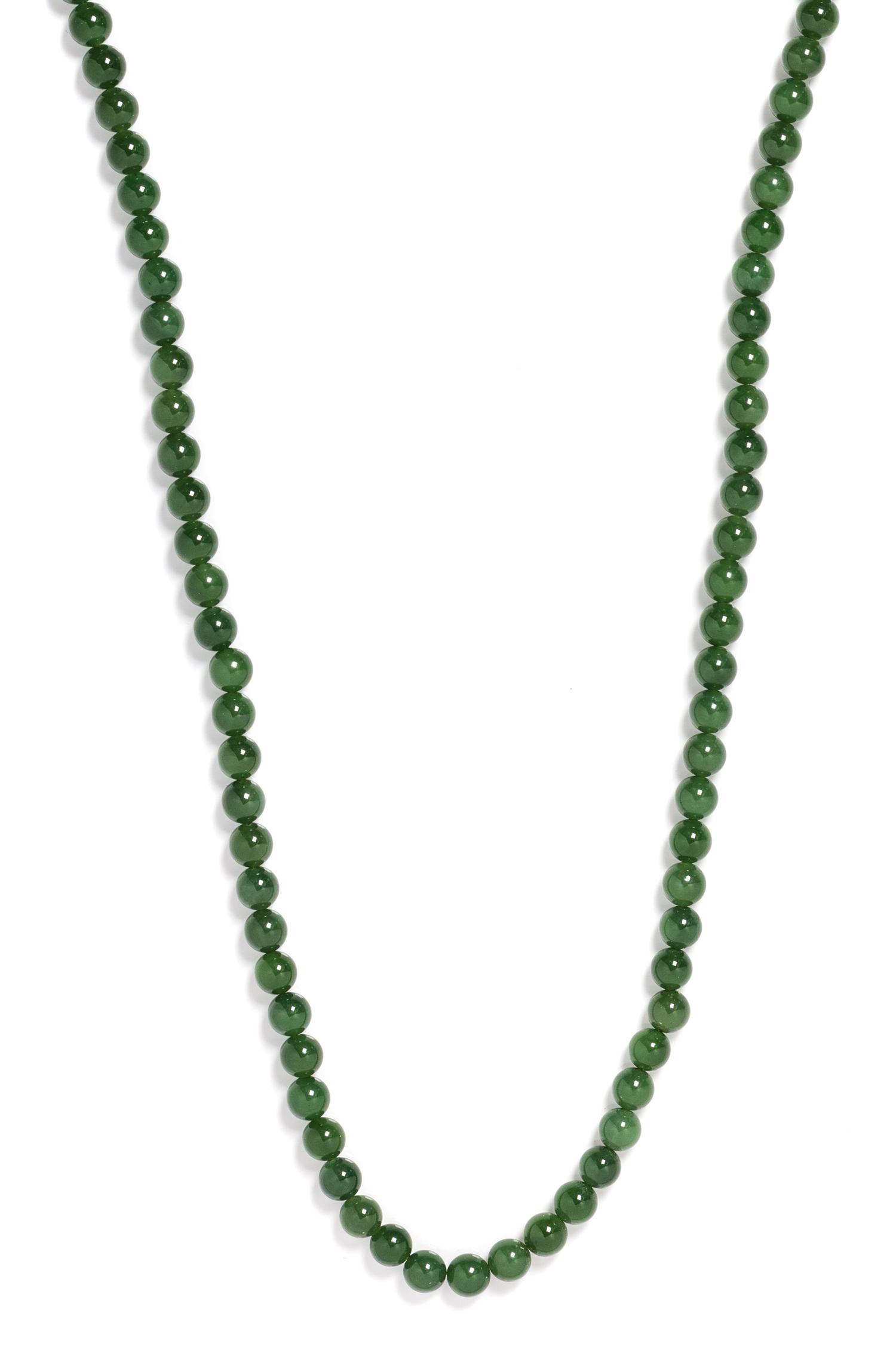 A Single Strand Nephrite Jade Bead Necklace,