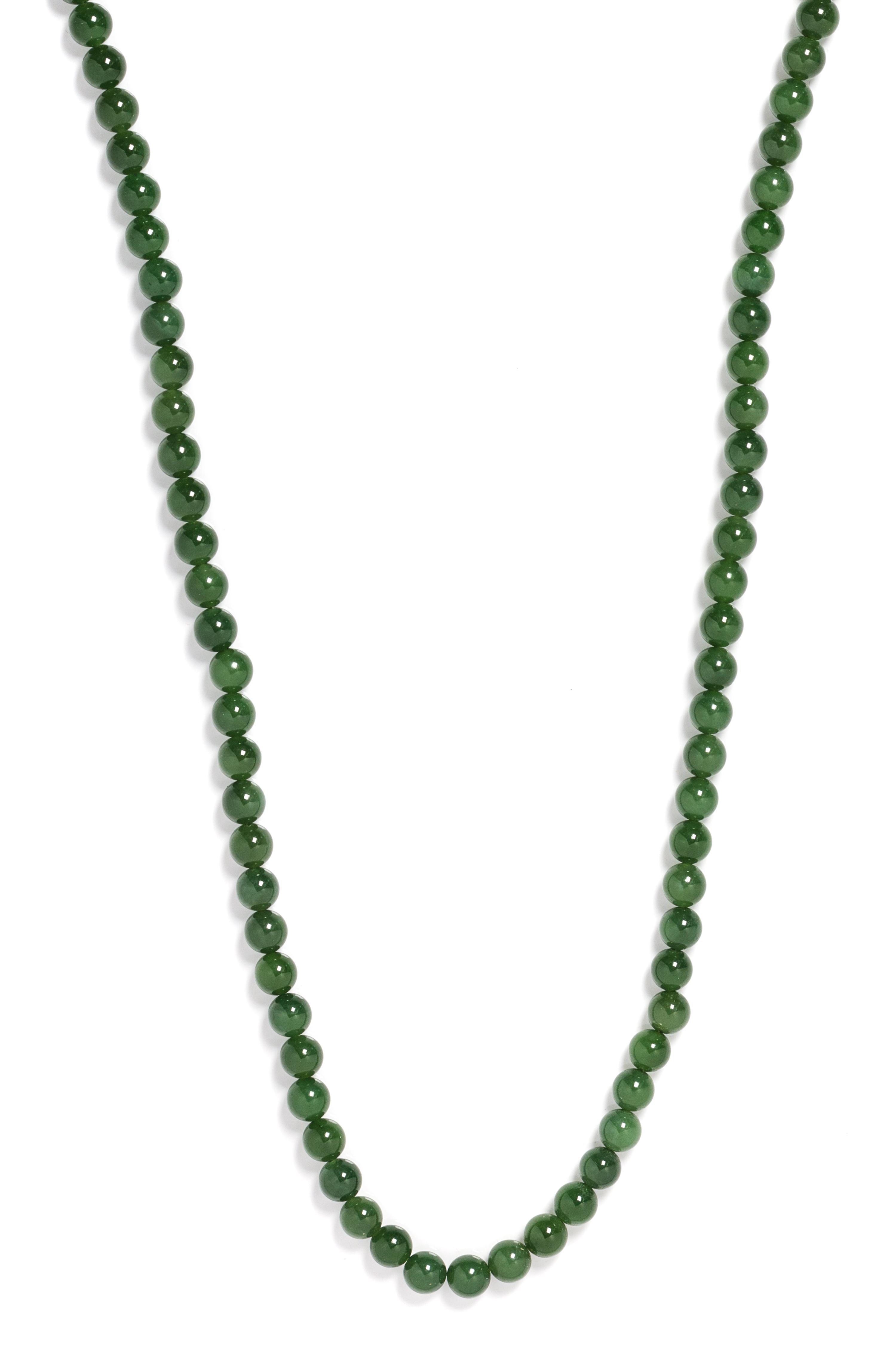 A Single Strand Nephrite Jade Bead Necklace,
