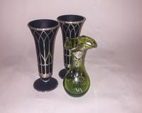 Three Silver Overlay Bases Height of pair 8 1/4 inches.