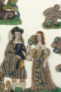 A Group of English Beadworks in a Flemish Tortoise Shell and Ebonized Ripple-Molded Frame