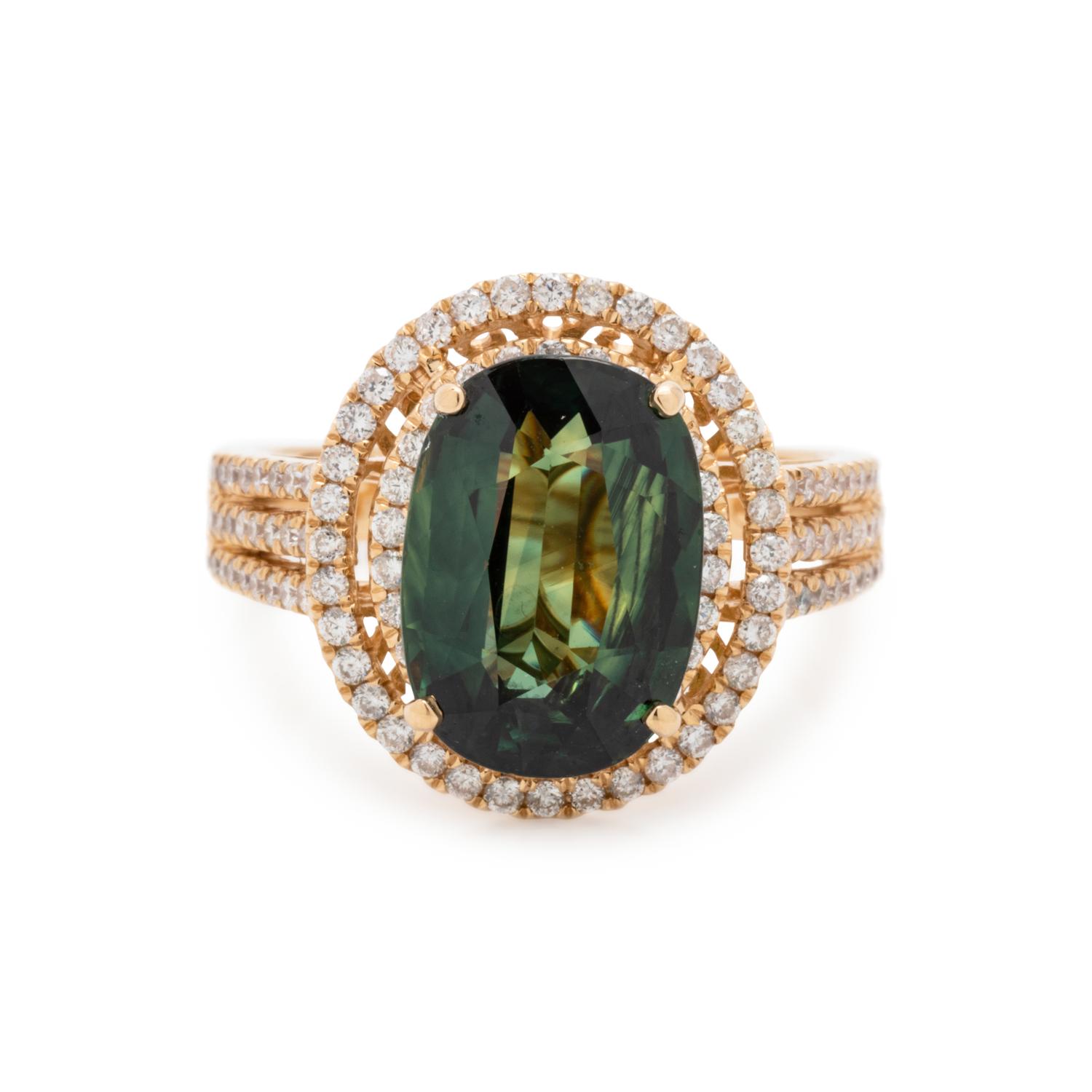 GREEN SAPPHIRE AND DIAMOND RING