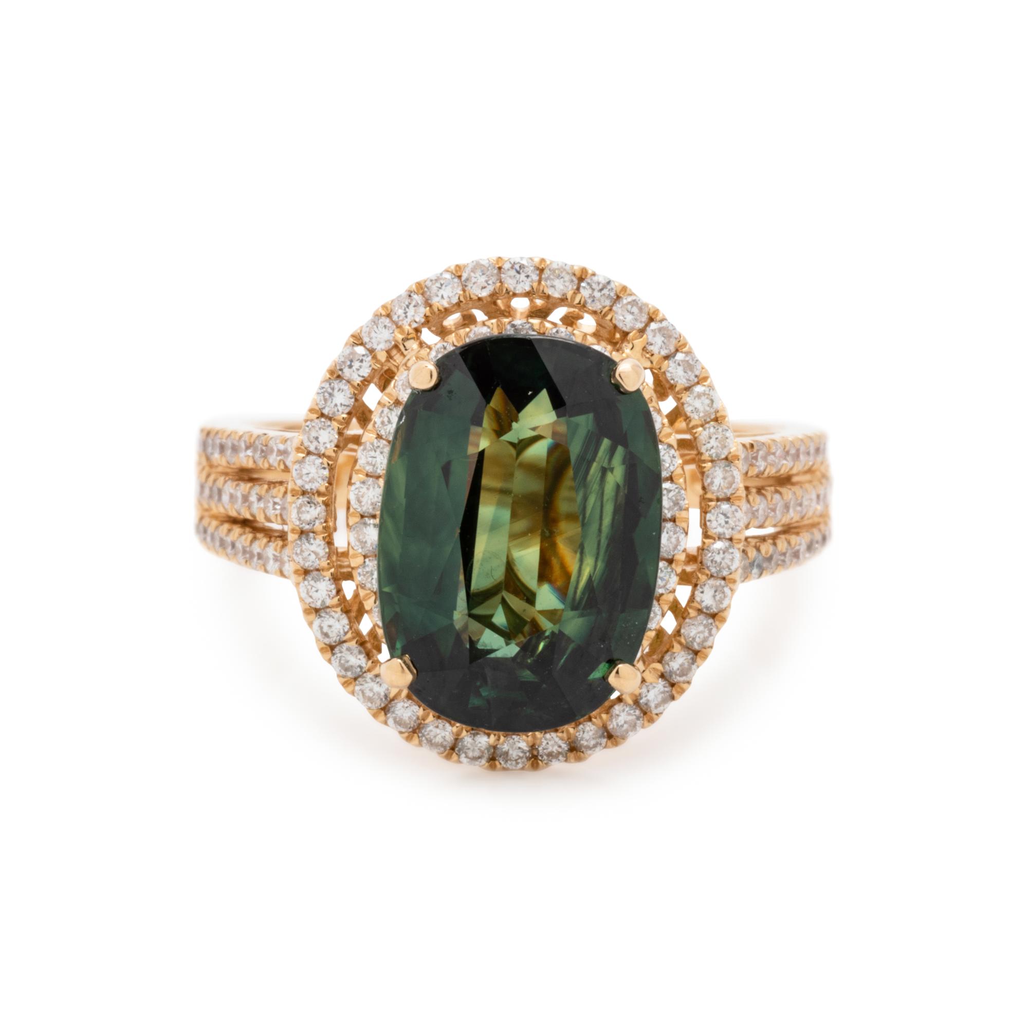 GREEN SAPPHIRE AND DIAMOND RING