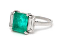 A Platinum, Emerald and Diamond Ring,
