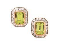 A Pair of Bicolor Gold, Peridot and Diamond Earrings,