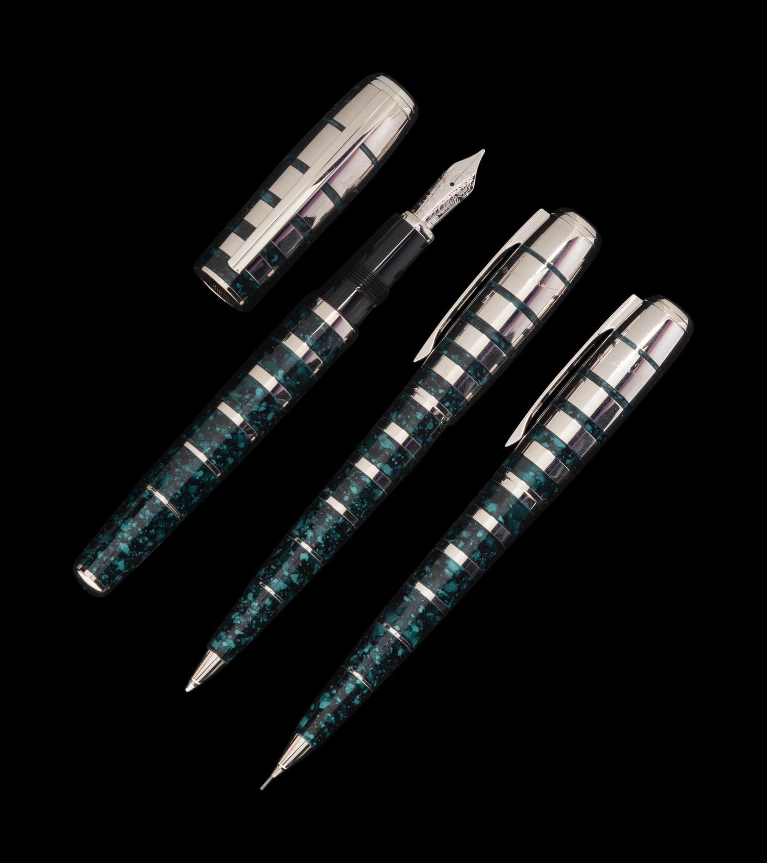 A Montblanc Limited Edition George Bernard Shaw Fountain Pen, Rollerball Pen and Mechanical Pencil Set