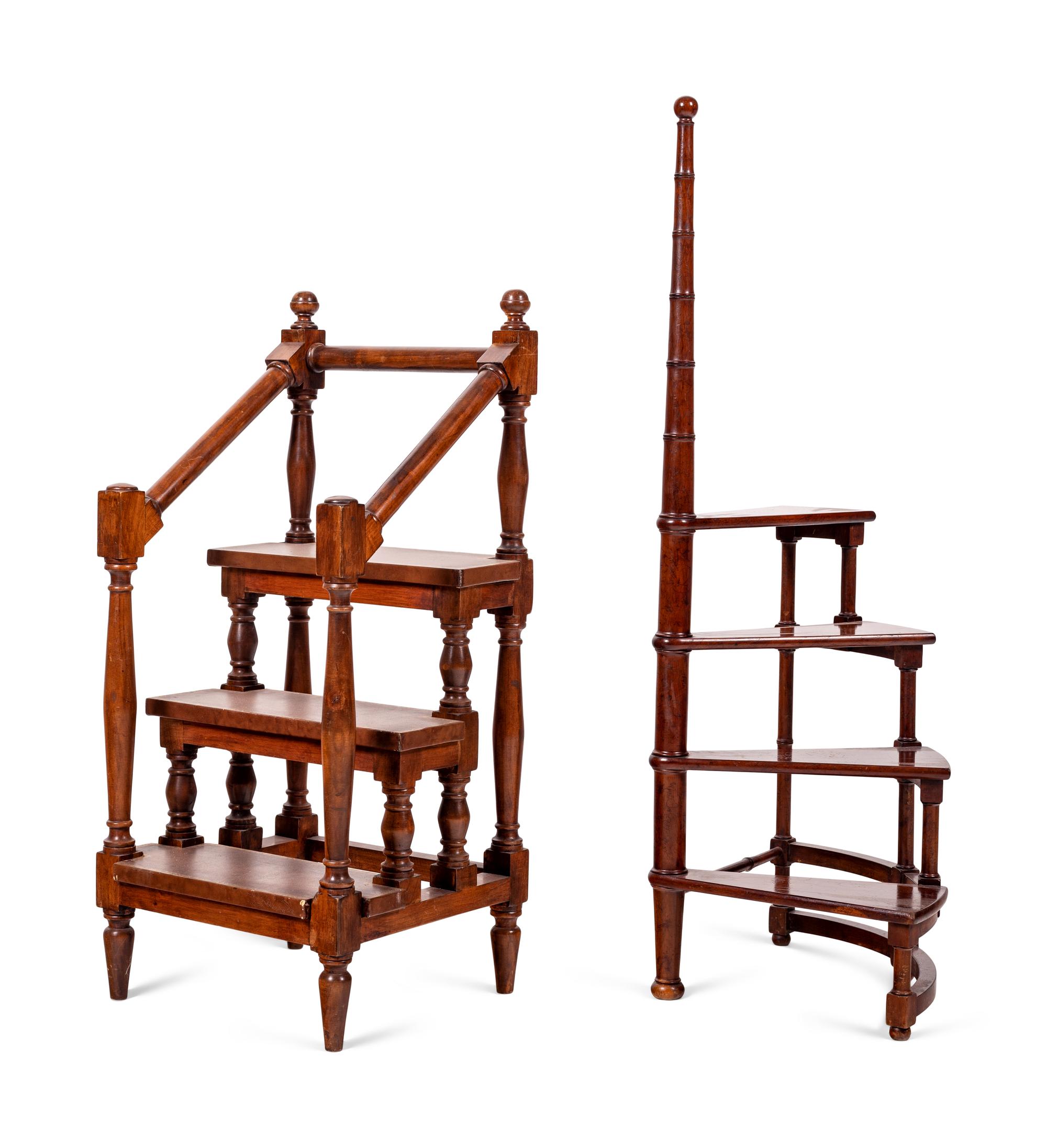 Two Mahogany Library Ladders