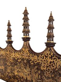 A Chinese Export Brown and Gold Lacquer Four-Post Canopy Bed