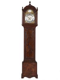 An English Tall Case Clock with Finely Carved Oak Case