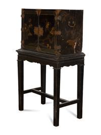 A Chinese Black and Gilt Lacquered Cabinet on Stand