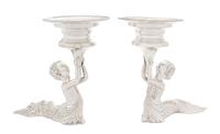 A Pair of English Silver Figural Tazze, C. J. Vander, Sheffield, Late 20th/Early 21st Century, each dish supported by a merchild figure