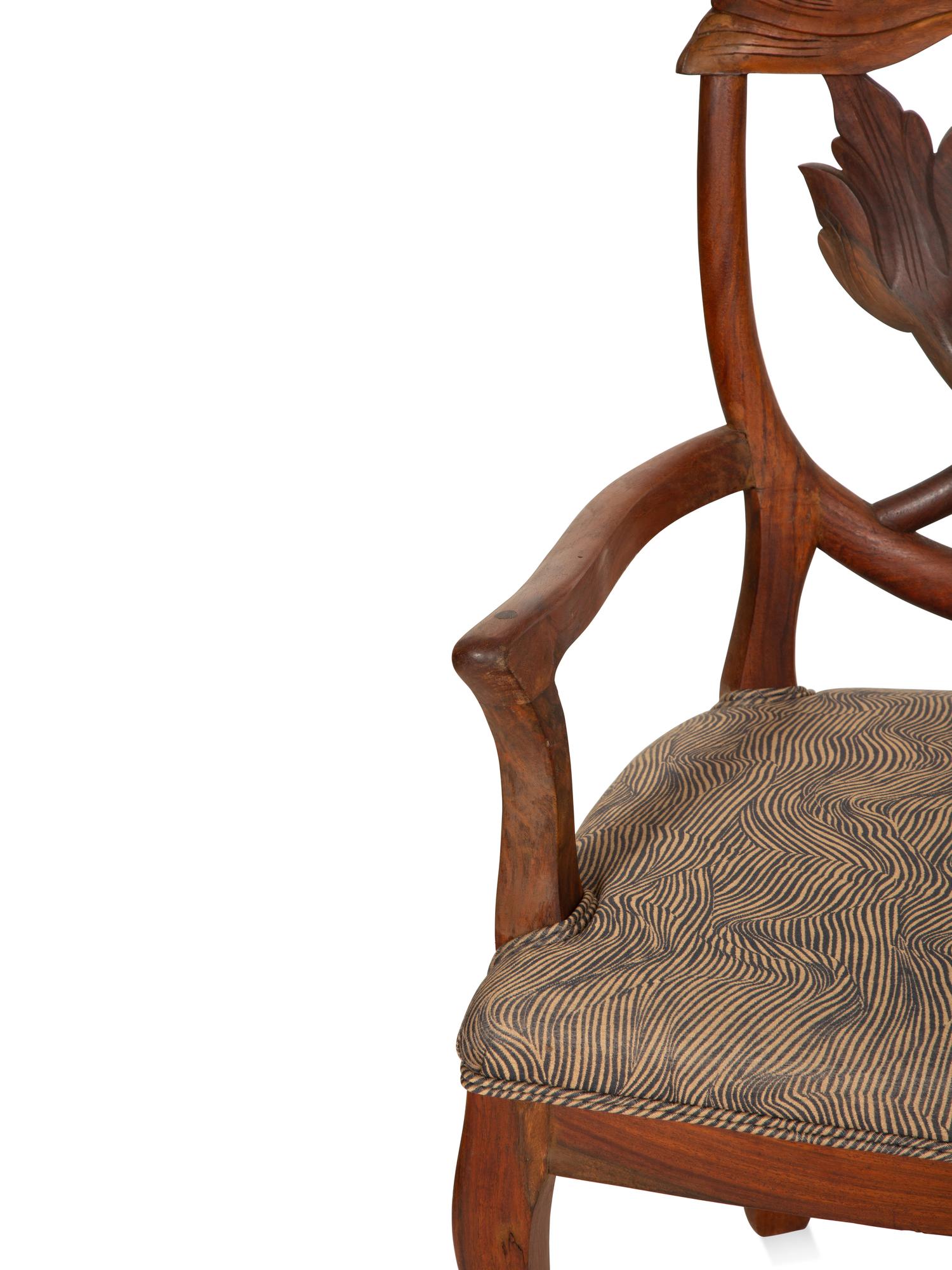 A Set of Five Carved Wood Lotus Flower Armchairs in the Manner of Phyllis Morris