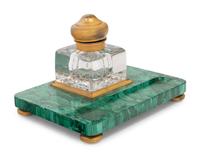 A Continental Gilt Bronze Mounted Malachite Veneered Inkstand