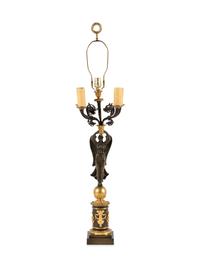 An Empire Style Gilt and Patinated Bronze Figural Five-Light Candelabrum