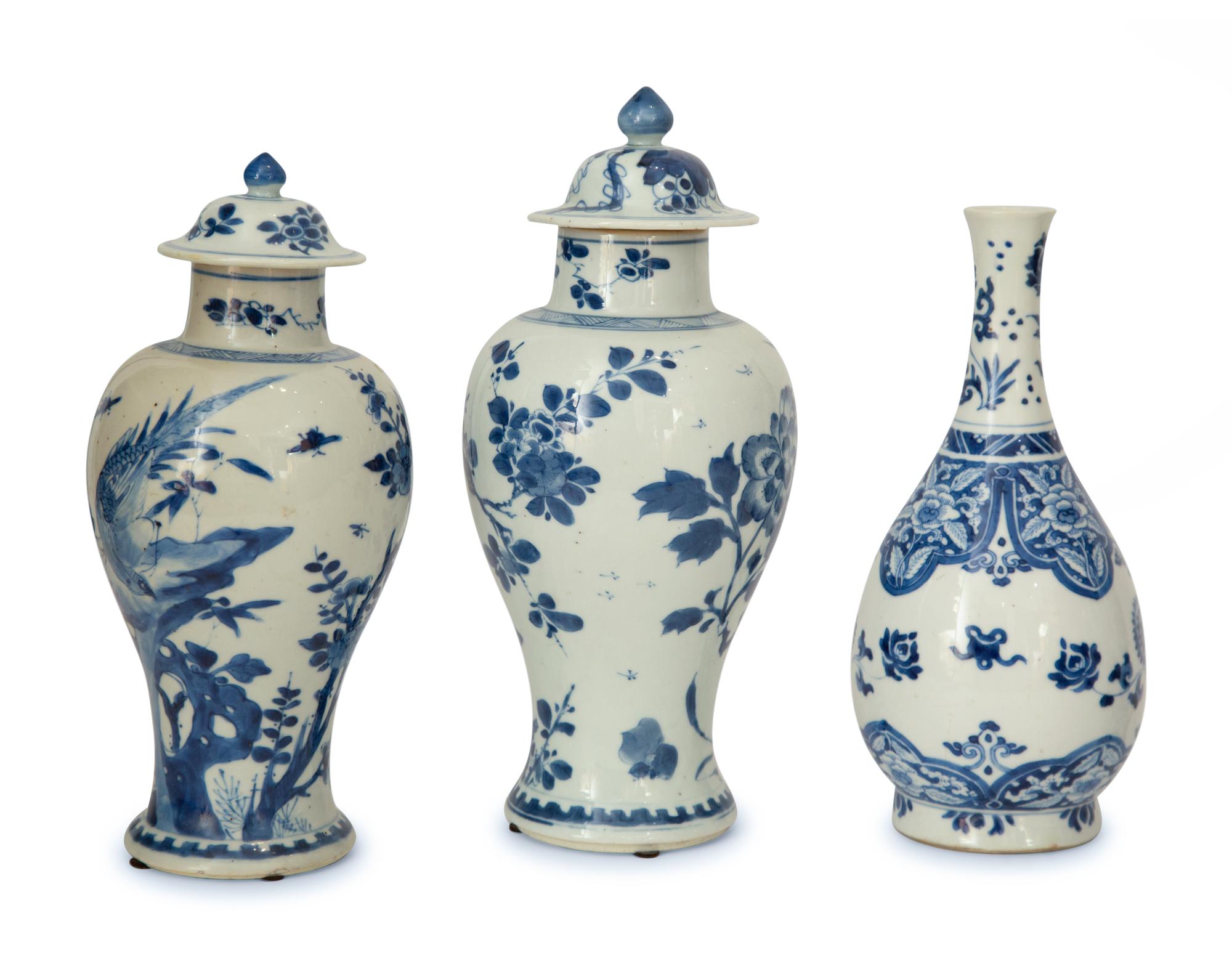 A Group of Chinese Blue and White Porcelain Vases
