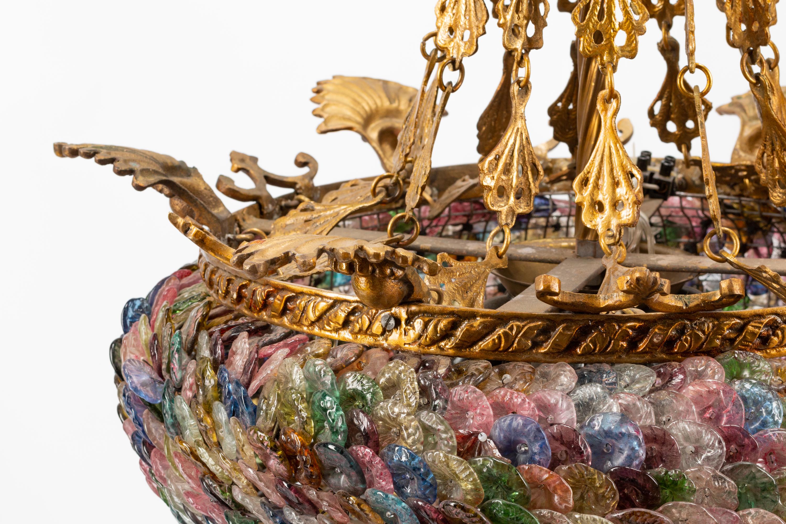 A Continental Gilt Bronze and Colored Glass Lantern