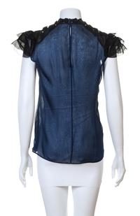 A Valentino Black and Navy Silk Sheer Blouse, No size.