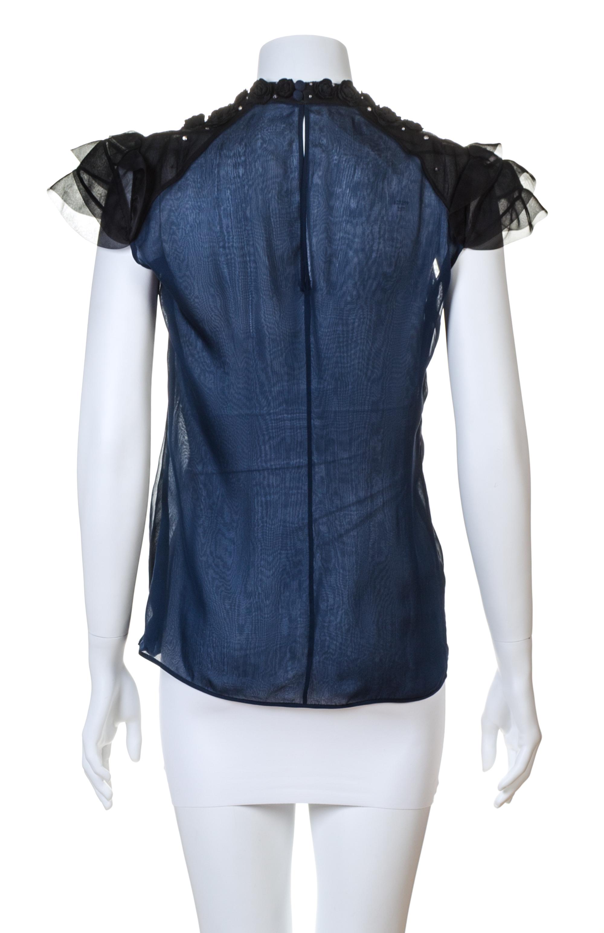 A Valentino Black and Navy Silk Sheer Blouse, No size.