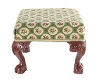A Needlepoint Upholstered Footstool Height 12 x 15 inches square.