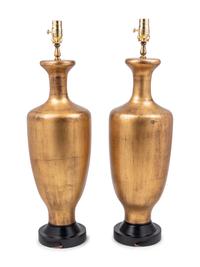 A Pair of Giltwood Baluster-Form Lamps