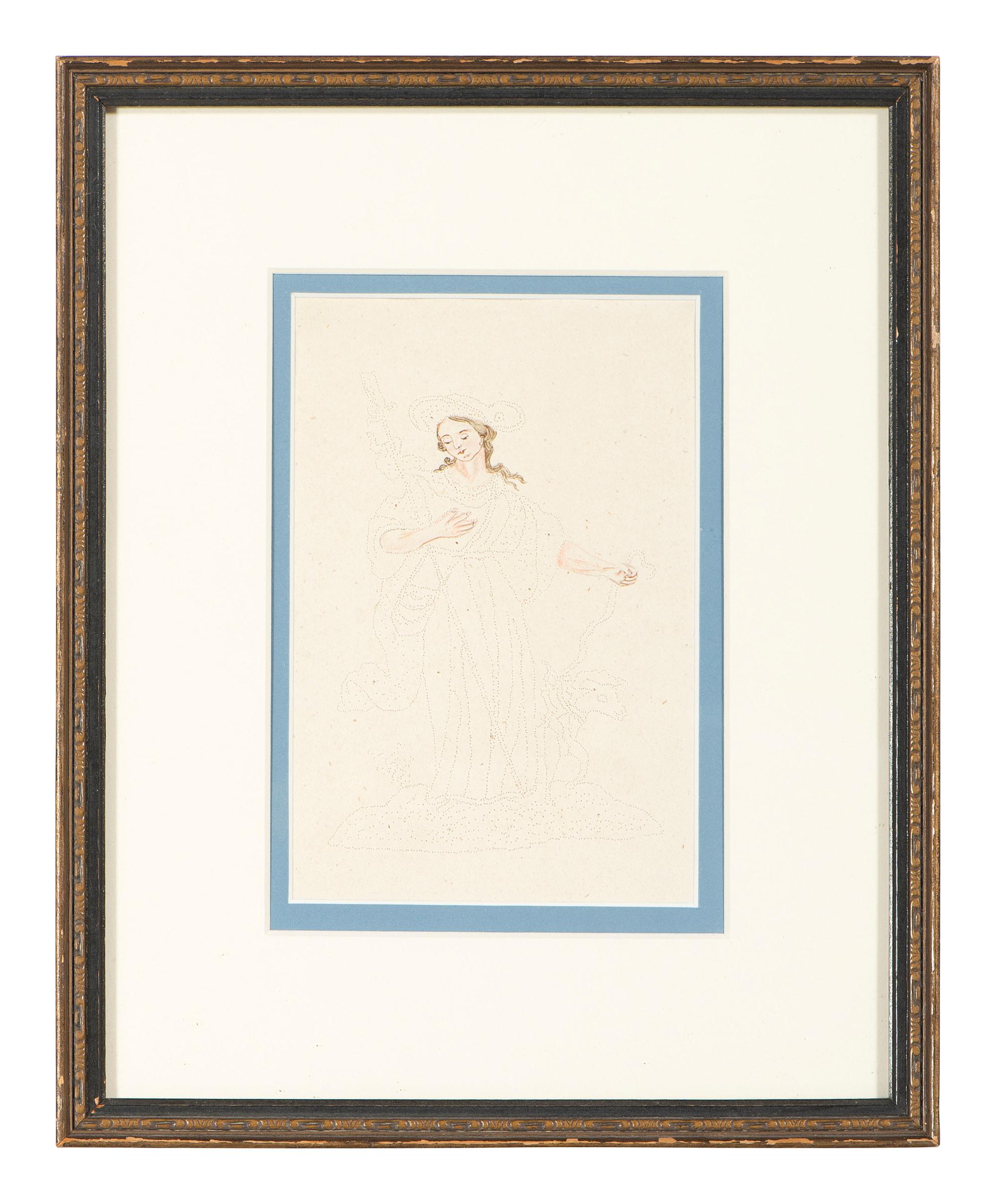 Six Figural Pinprick and Watercolor Pictures