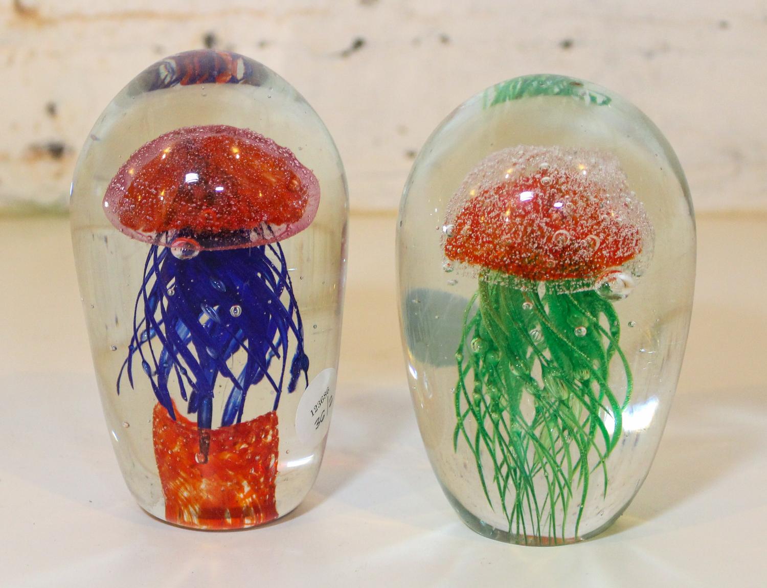 Two Jellyfish Paperweights. Height of taller 6 inches.