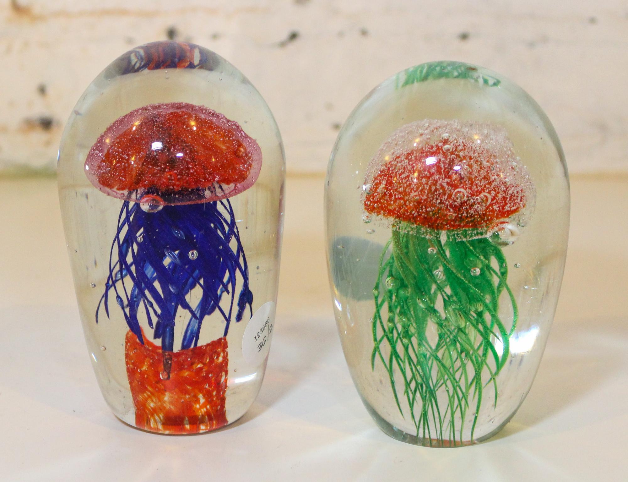 Two Jellyfish Paperweights. Height of taller 6 inches.