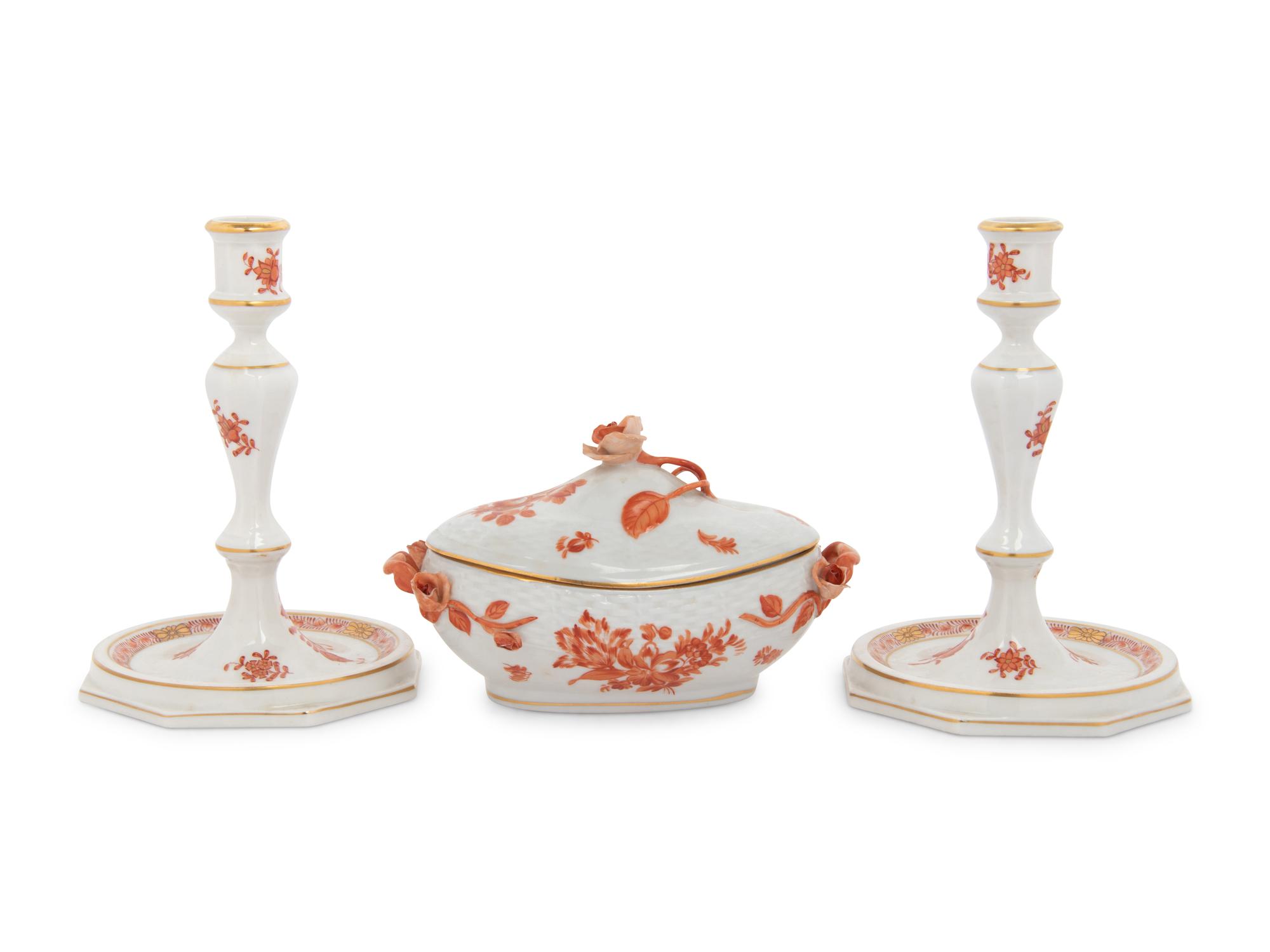 Three Herend Chinese Bouquet Porcelain Table Articles