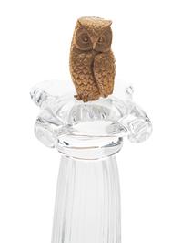 A Steuben Glass and 18 Karat Gold Column of the Owl Sculpture