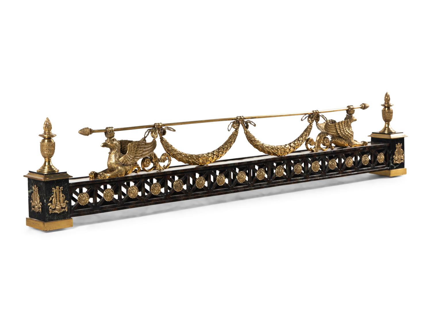 An Empire Style Gilt and Patinated Bronze Fireplace Fender