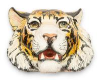 A Group of Six Italian Glazed Terracotta Feline Head Wall Mounts