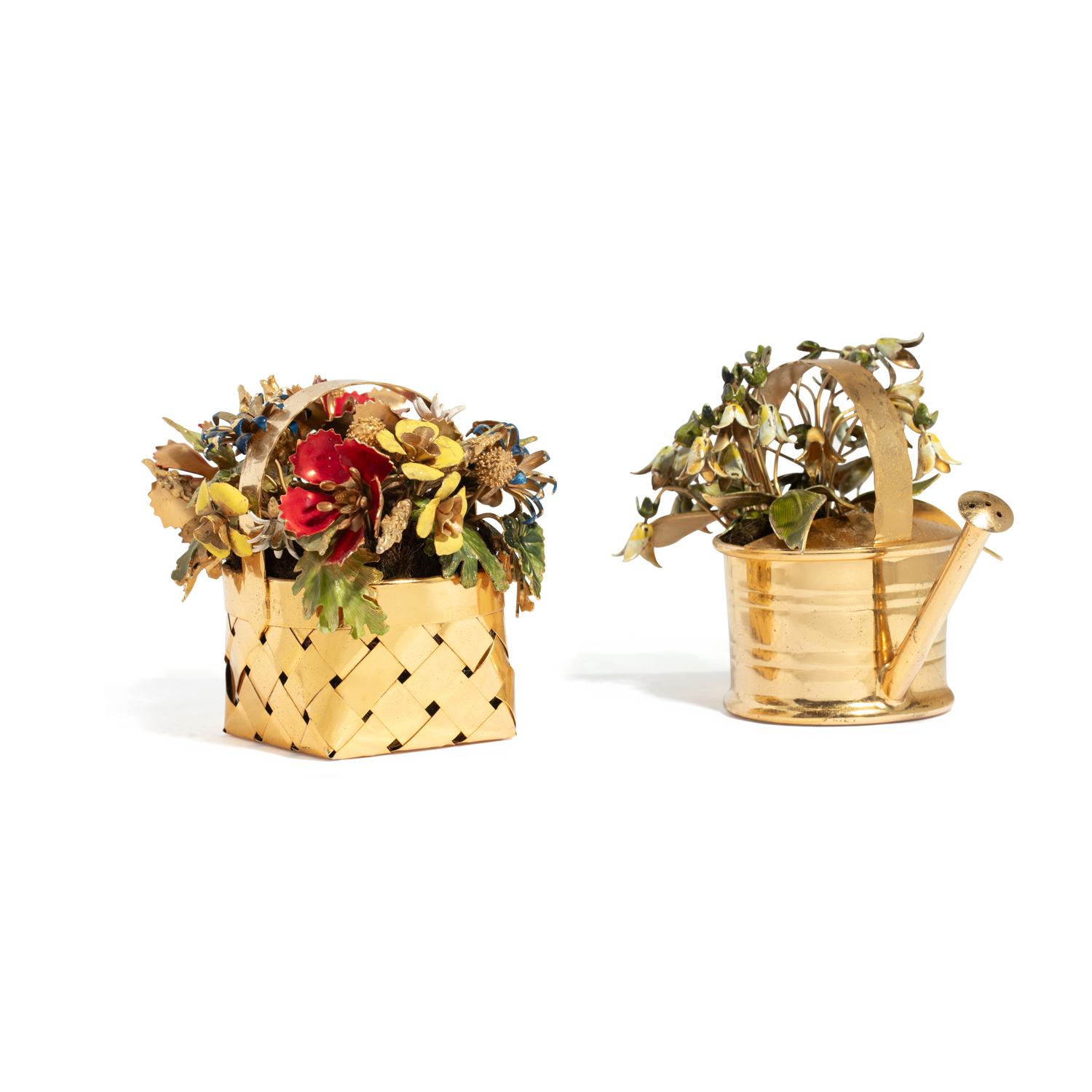CARTIER, PAIR OF ENAMEL AND SILVER GILT FLOWER BASKETS