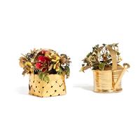 CARTIER, PAIR OF ENAMEL AND SILVER GILT FLOWER BASKETS
