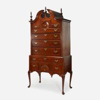 A Queen Anne inlaid walnut bonnet-top high chest Boston, MA, circa 1760