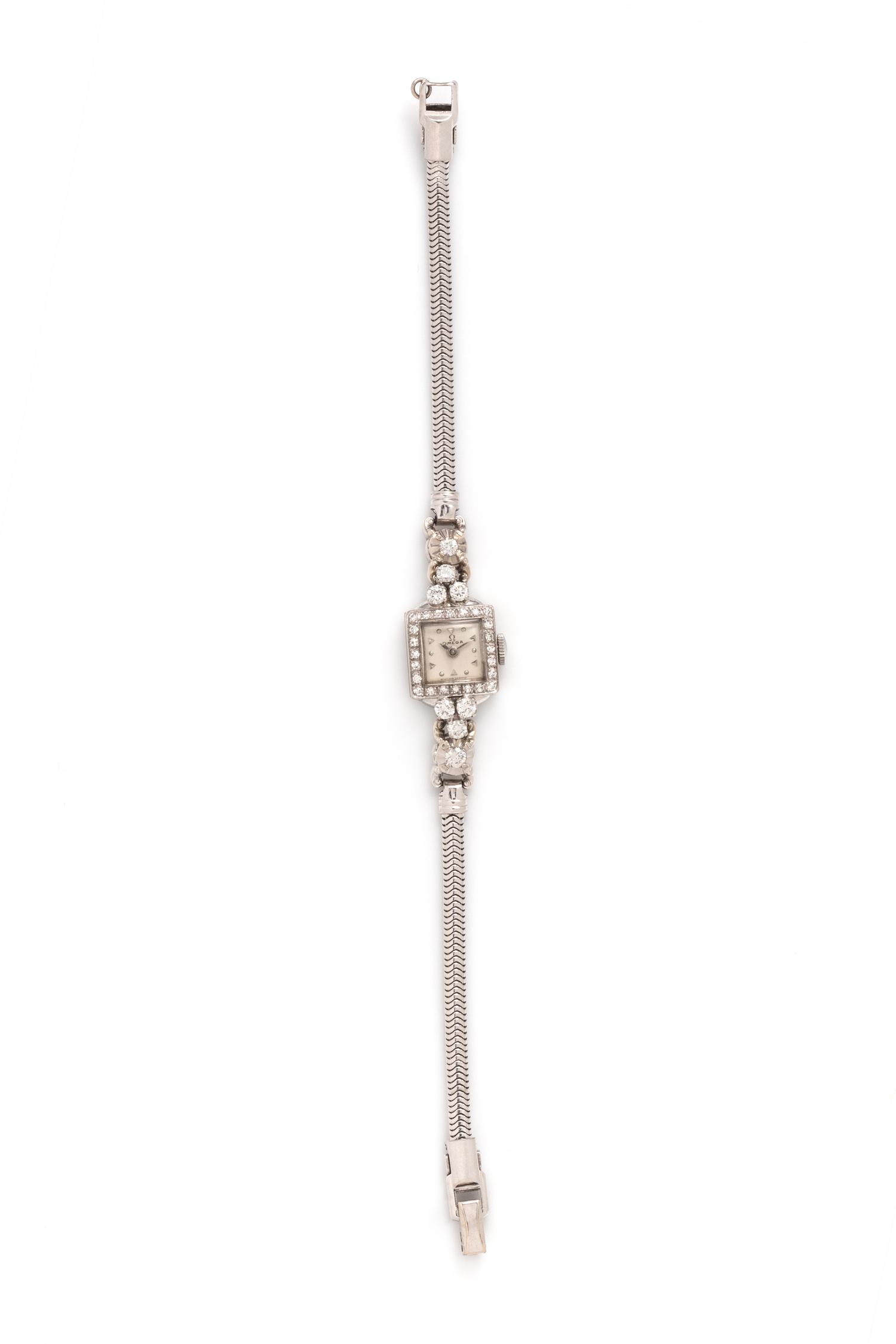 OMEGA, 18K WHITE GOLD AND DIAMOND WATCH