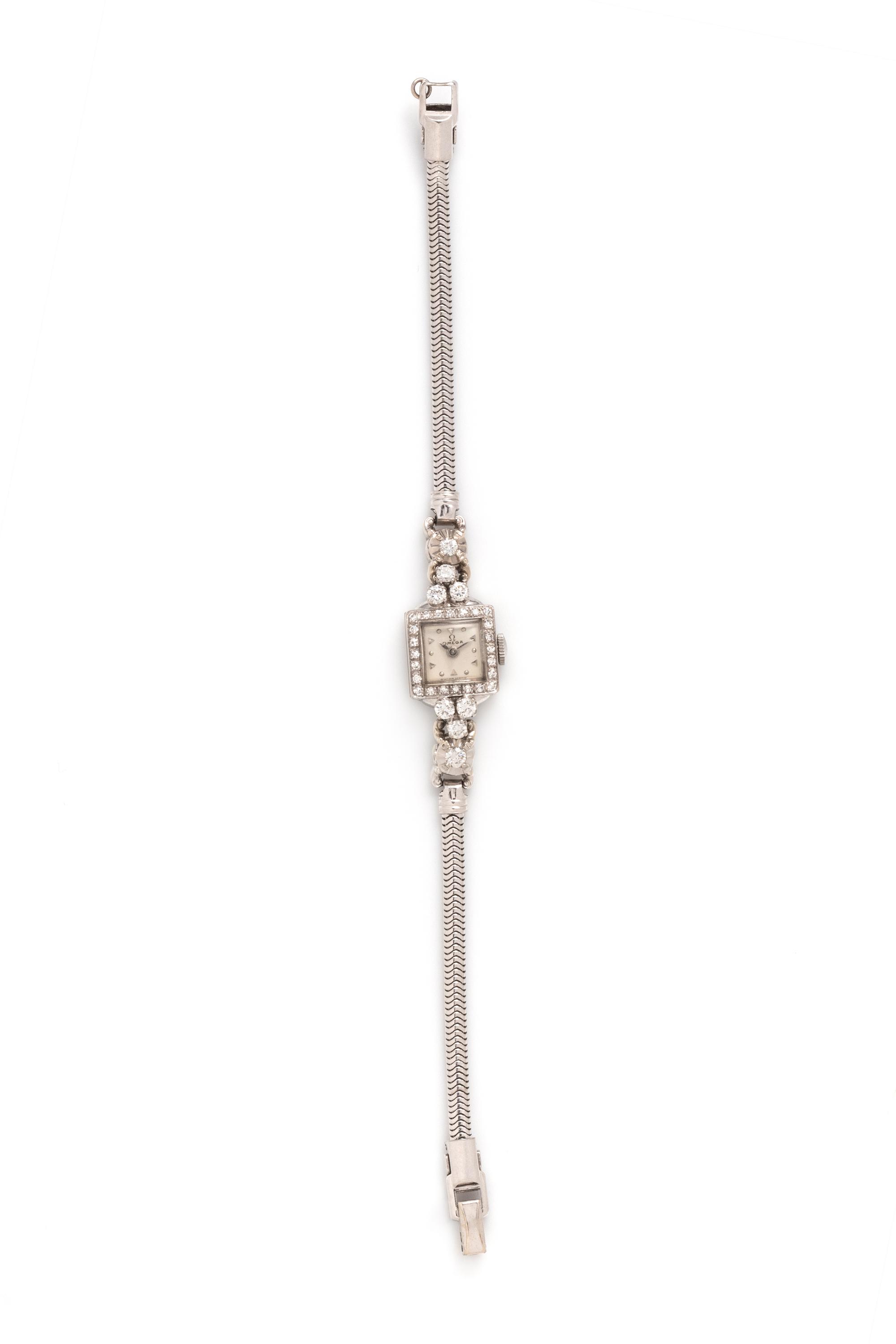 OMEGA, 18K WHITE GOLD AND DIAMOND WATCH