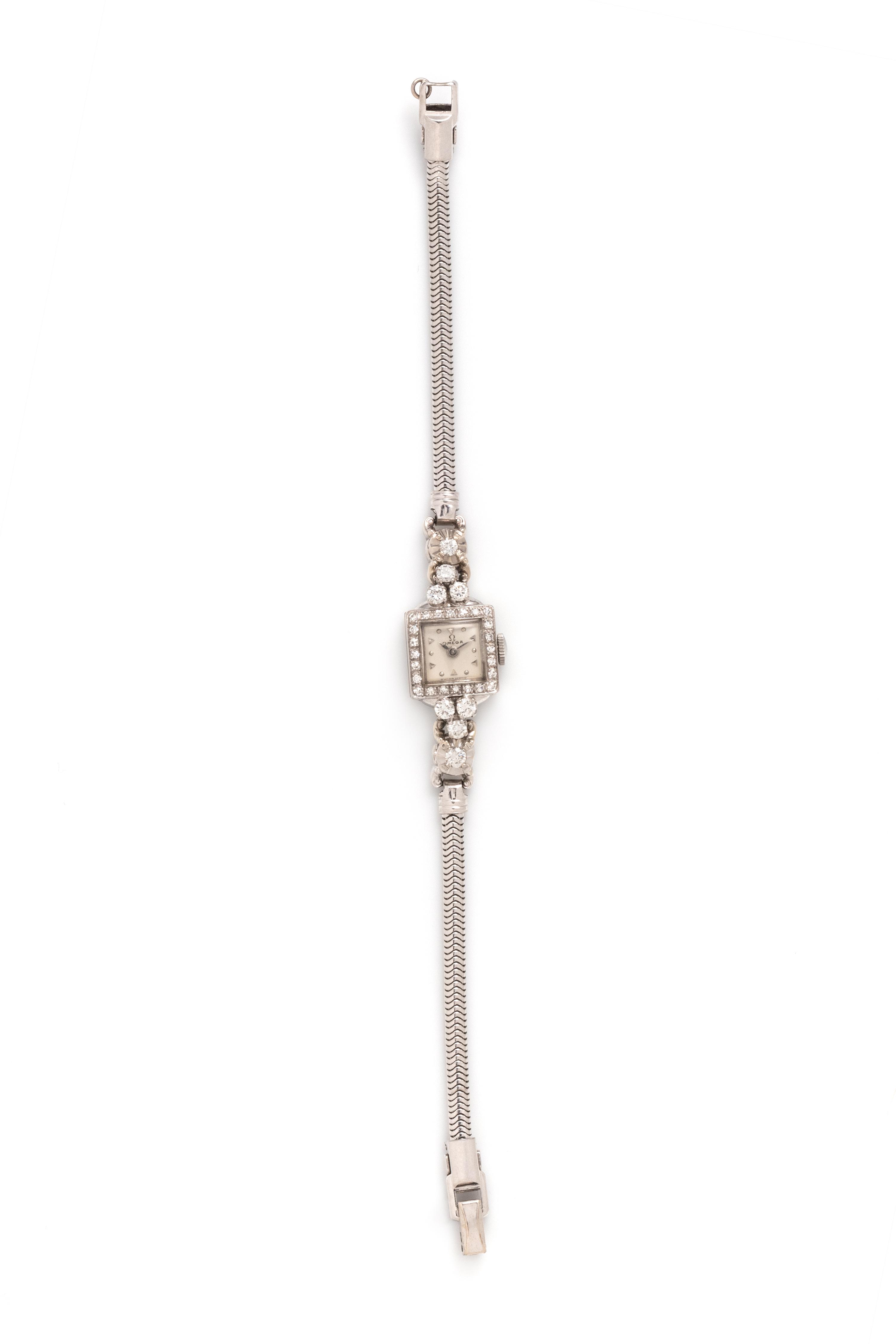 OMEGA, 18K WHITE GOLD AND DIAMOND WATCH