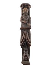 A Carved Oak and Polychrome Decorated Figural Pilaster