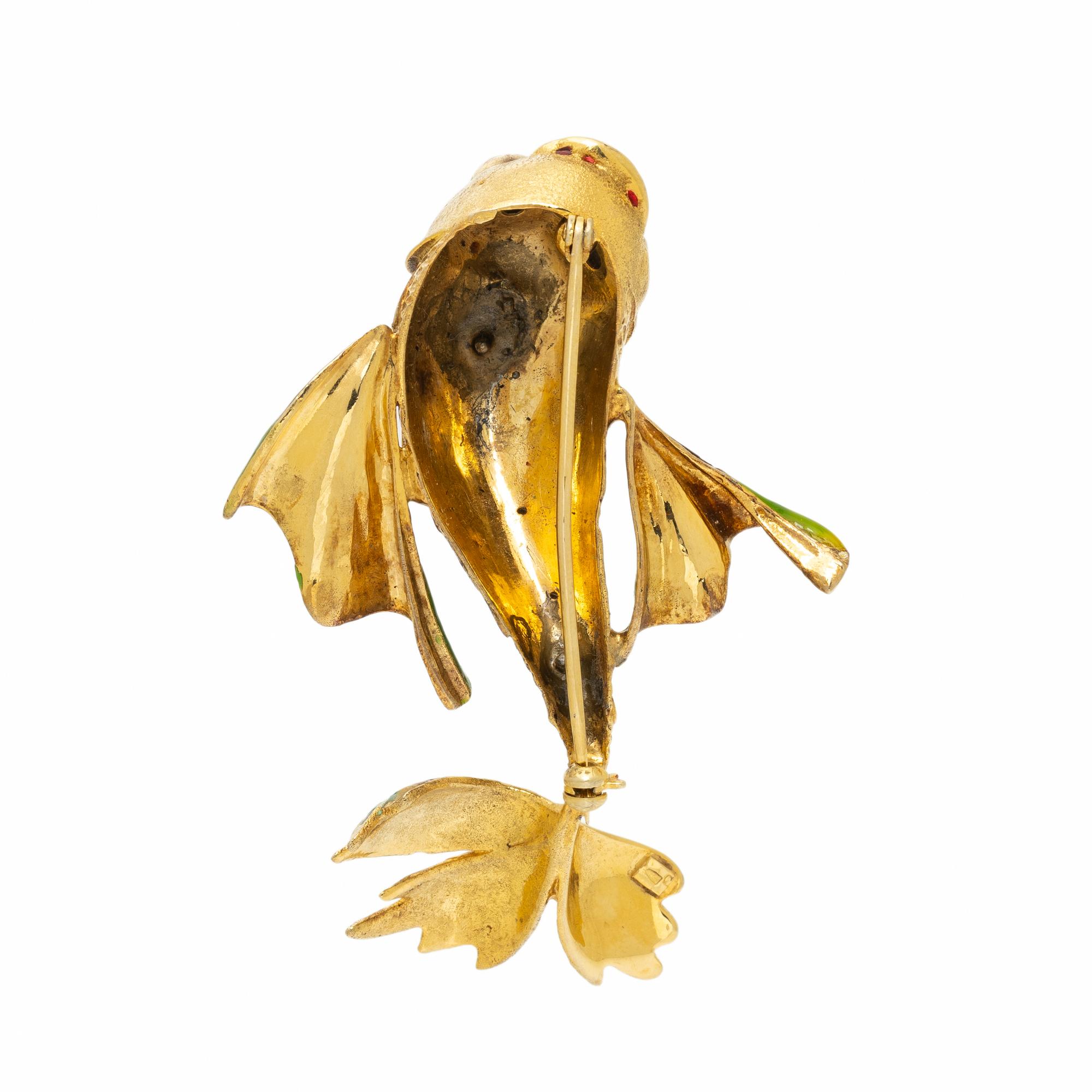 DIAMOND AND ENAMEL FISH BROOCH