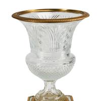 A Pair of Empire Style Gilt Bronze Mounted Cut Glass Campagna Urns