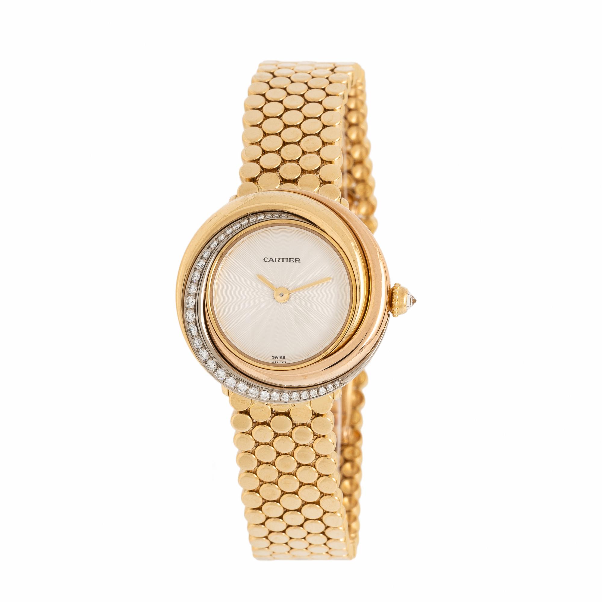 Cartier, Ref. WG200258, 18K Tricolor Gold 'Trinity' Watch With Factory Diamond Bezel and Crown, with Box & Papers