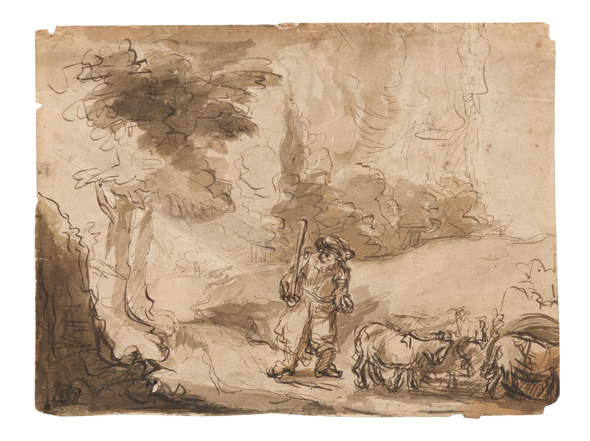 Circle of Rembrandt van Rijn, (Dutch, 1606-1669), Joseph Interpreting the Dreams of his Fellow Prisoners and Moses and the Burning Bush