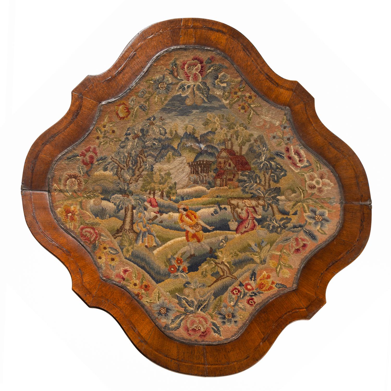 A Dutch Walnut and Needlework Game Table