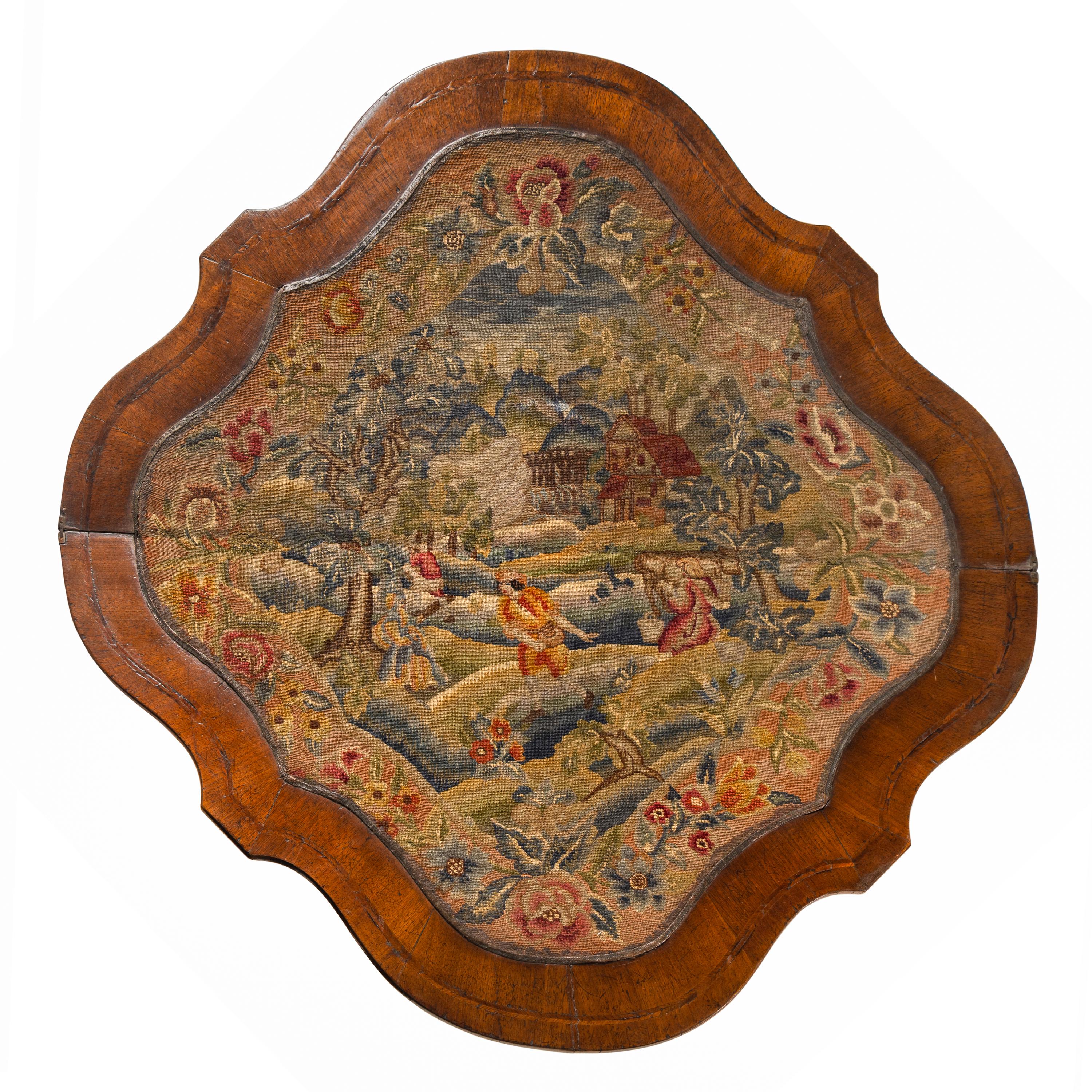 A Dutch Walnut and Needlework Game Table